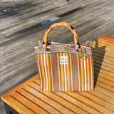 Nylon Mini Tote with Bamboo Handle - Sunset Stripe