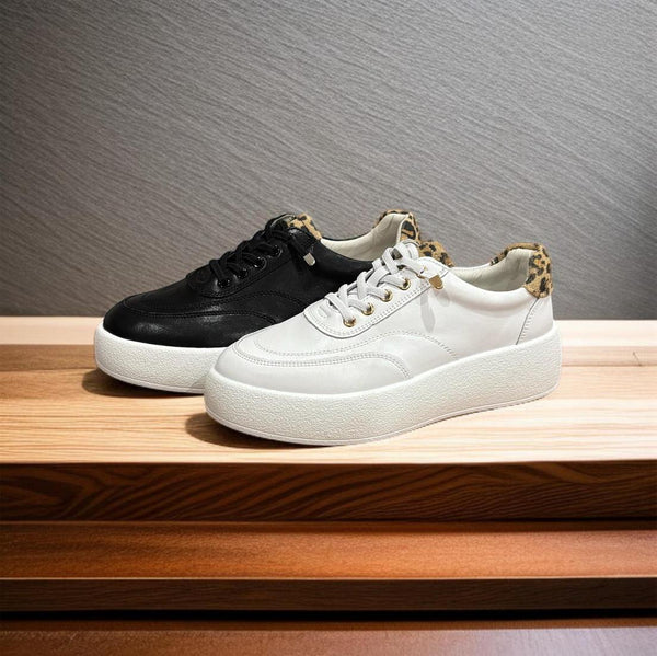 White Leather Sneaker with Leopard Trim - Bragi