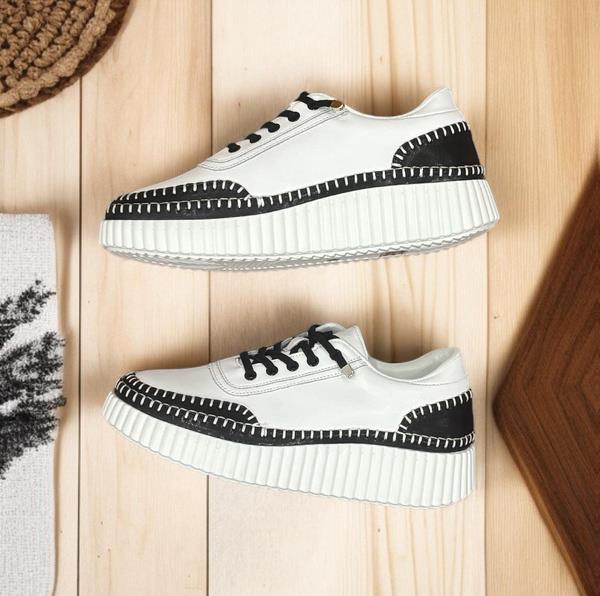 White Leather Sneaker with Black Trim - Bragi