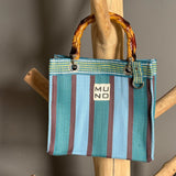 Nylon Mini Tote with Bamboo Handle - Ocean Breeze