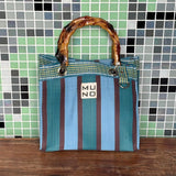 Nylon Mini Tote with Bamboo Handle - Ocean Breeze