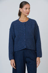 O&J Fuzzy Knit Cardigan - Bluestone