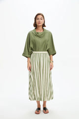 Pin Tuck Hem Stripe Skirt - Olive Stripe