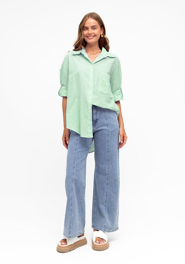 LOL Mix Stripe Heart Shirt Green