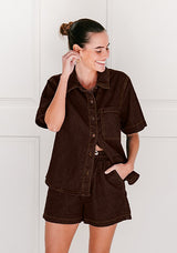 Country Denim Elastic Waist Shorts - Chocolate