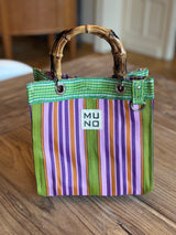 Nylon Mini Tote with Bamboo Handle - Lime Zest