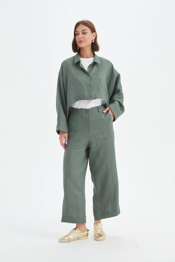 Wide Crop Overshirt - Petrol