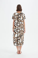Panel Print Dress - Caramel Swirl Print