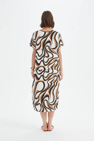 Panel Print Dress - Caramel Swirl Print