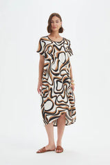 Panel Print Dress - Caramel Swirl Print