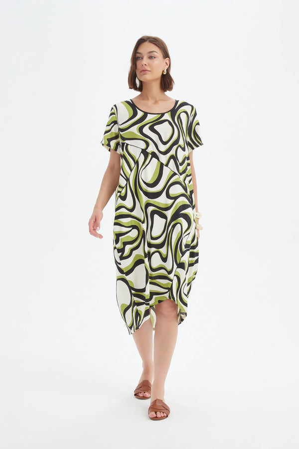Panel Print Dress - Caramel Swirl Print