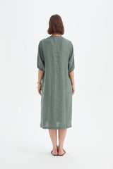 Puff Sleeve Gather Front Dress - Petrol