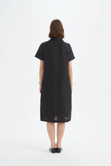 Shawl Collar Pleat Dress - Black