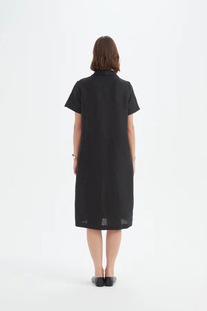 Shawl Collar Pleat Dress - Black