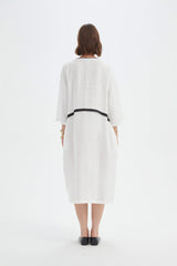 Contrast Trim Avoid Dress - Cream