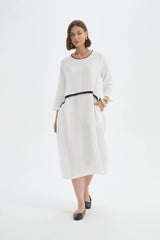 Contrast Trim Avoid Dress - Cream