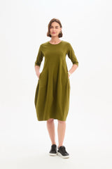 Diagonal Seam Winter Dress - Khaki