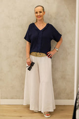 Haleigh Linen Top in Navy