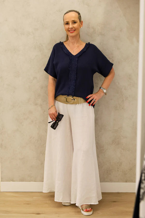 Haleigh Linen Top in Navy