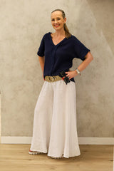 Haleigh Linen Top in Navy