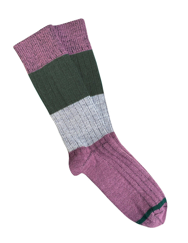 Chunky Rib Mauve Stripe Merino Wool Socks