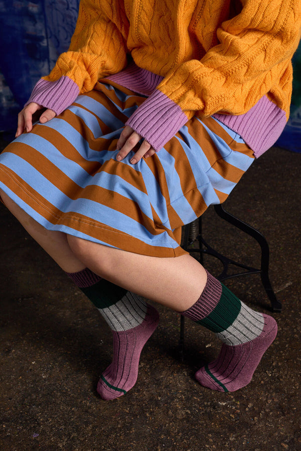 Chunky Rib Mauve Stripe Merino Wool Socks