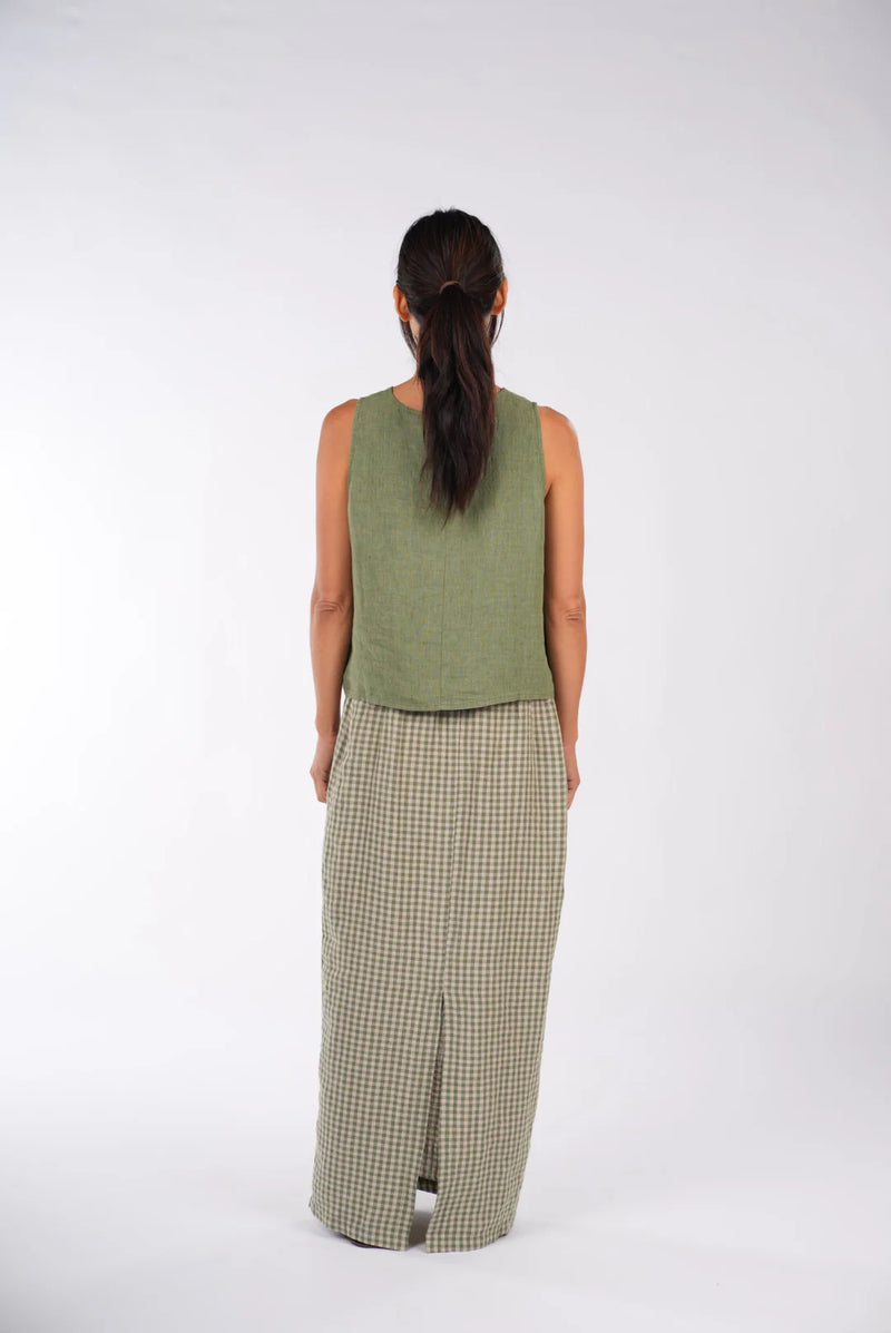 Montaigne French Skirt - Green Gingham