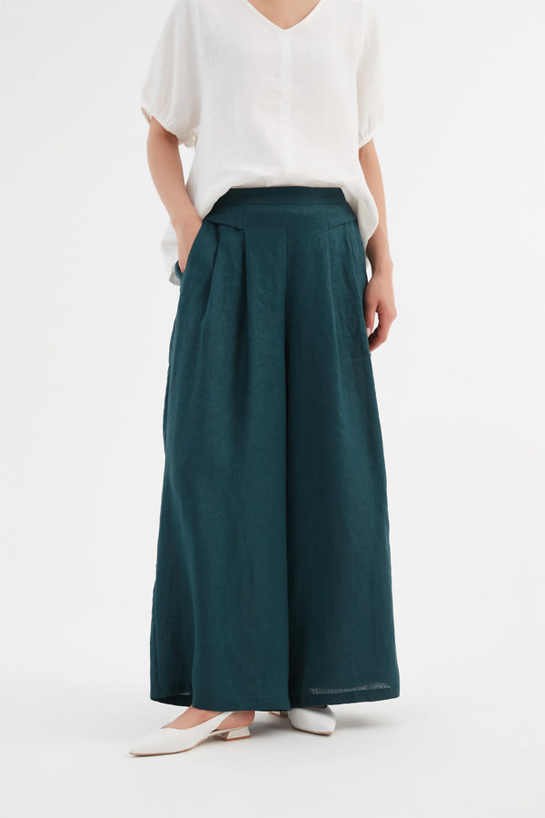 Pleat Front Palazzo Pant - Deep Marine