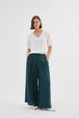 Pleat Front Palazzo Pant - Deep Marine