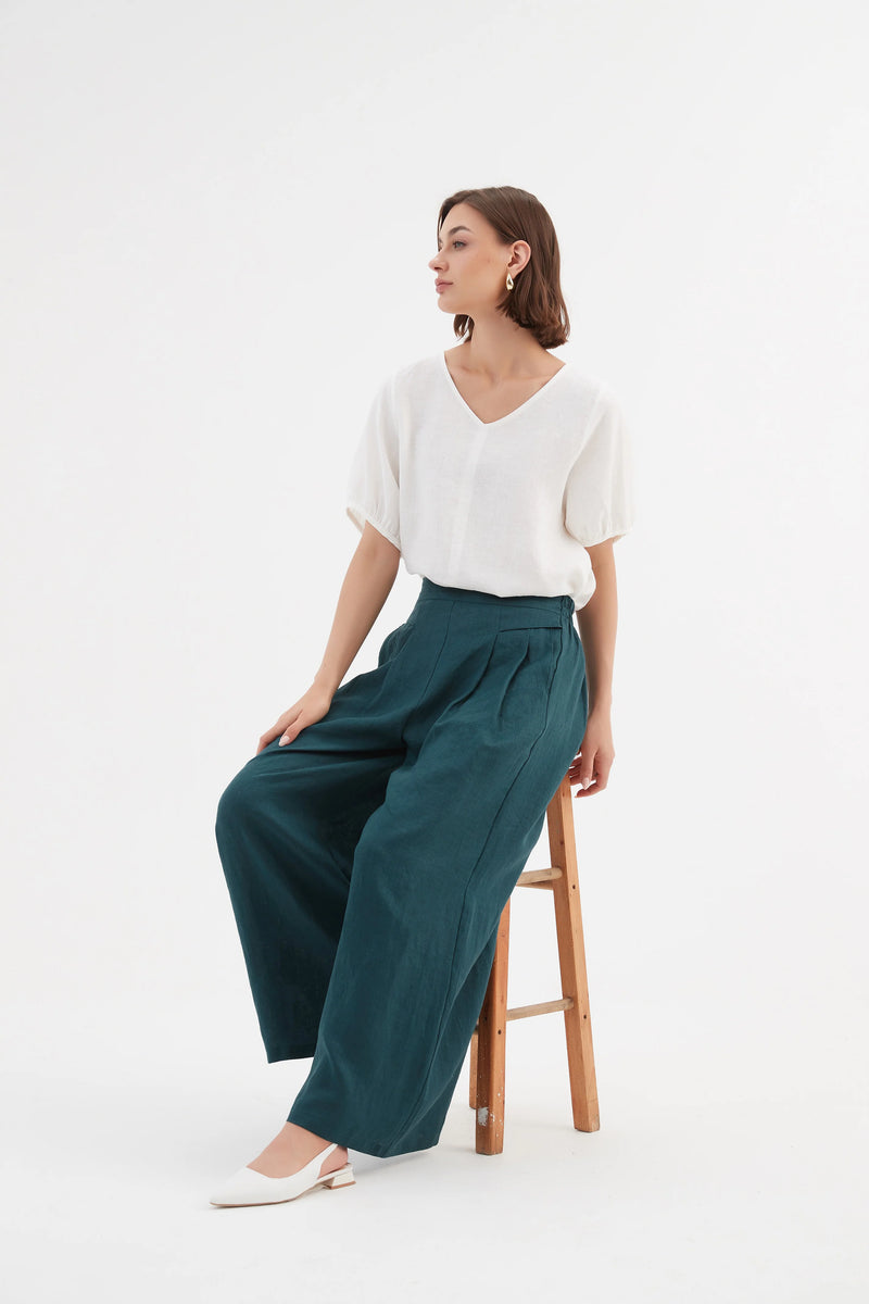 Pleat Front Palazzo Pant - Deep Marine