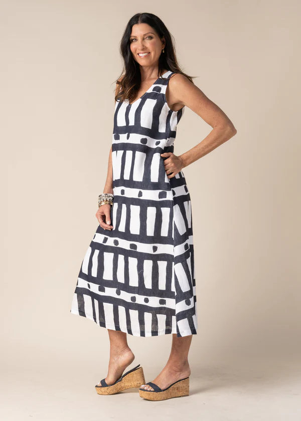 Agnitha Linen Dress - Navy