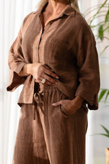 Fundamental Wide Leg Linen Pant - Clay