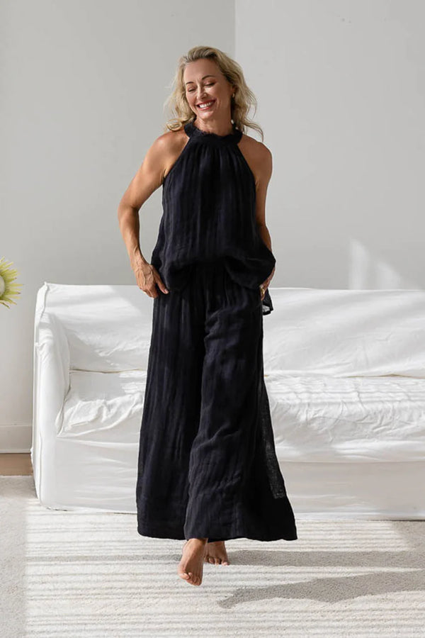 Ava Linen Top - Midnight