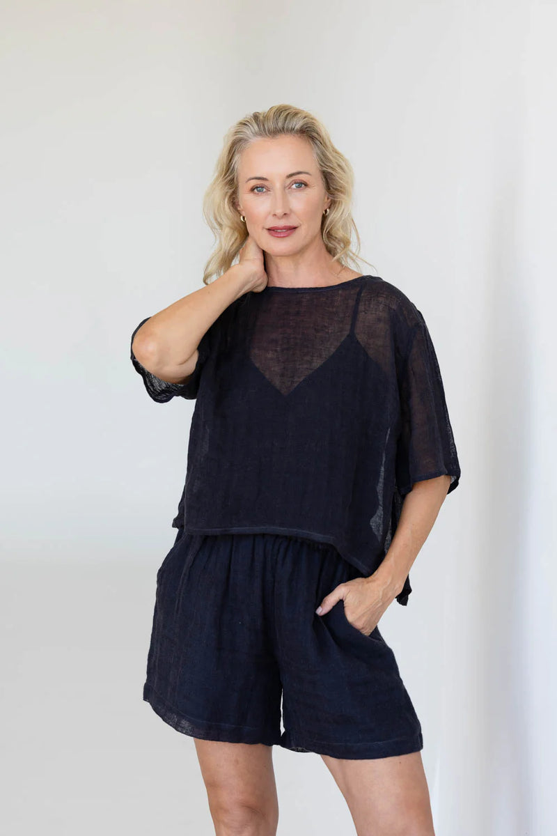 Tallows Linen Shorts - Midnight