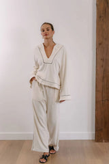 Empire Classic Lounger Pant - White with Black Piping