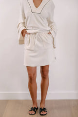 Empire Club Skirt - White with Black Piping