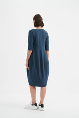 Diagonal Seam Winter Dress - Deep Ocean