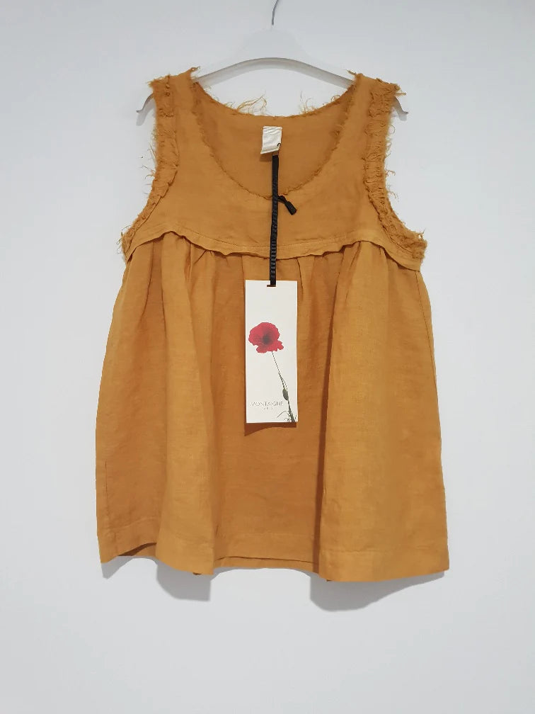 Frayed Italian Linen Summer Singlet - Mustard