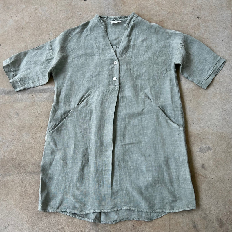 Frederic Oversized Loose Linen Shirt / Dress - Eucalypt Green