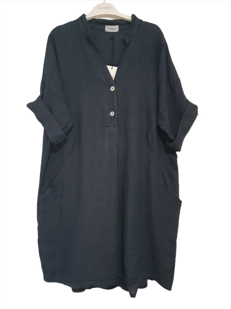 Frederic Oversized Loose Linen Shirt / Dress - Navy