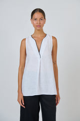 Sleeveless Linen Top - White