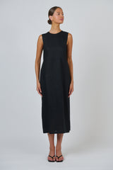 Linen Dress Sleeveless- Black
