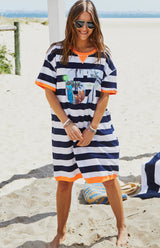 Beach Sweat Dress - Navy White Stripe