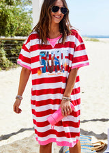 Beach Sweat Dress - Red White Stripe