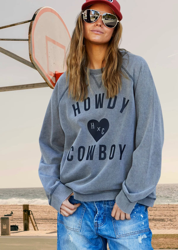 Howdy Cowboy Vintage Wash Sweat - Black