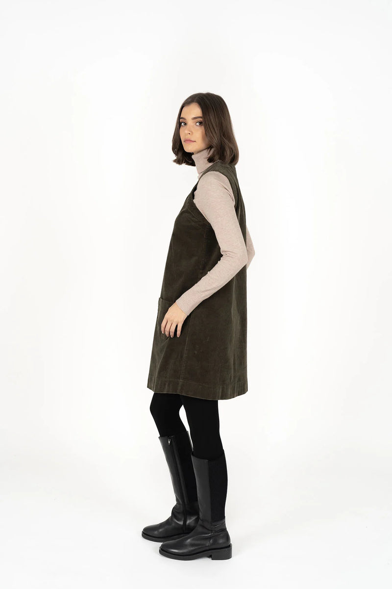 Riley Cord Dress - Moss