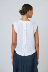 Linen Sleeveless Round Neck Top - White