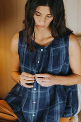 Montaigne Cara Linen Top - Blue Check