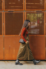 Corduroy Cotton Midi Overall Style Dress - Chocolate