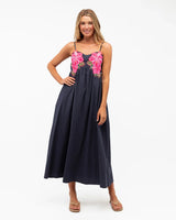 LOL Casa Tropicana Embroidered  Midi Dress - Navy